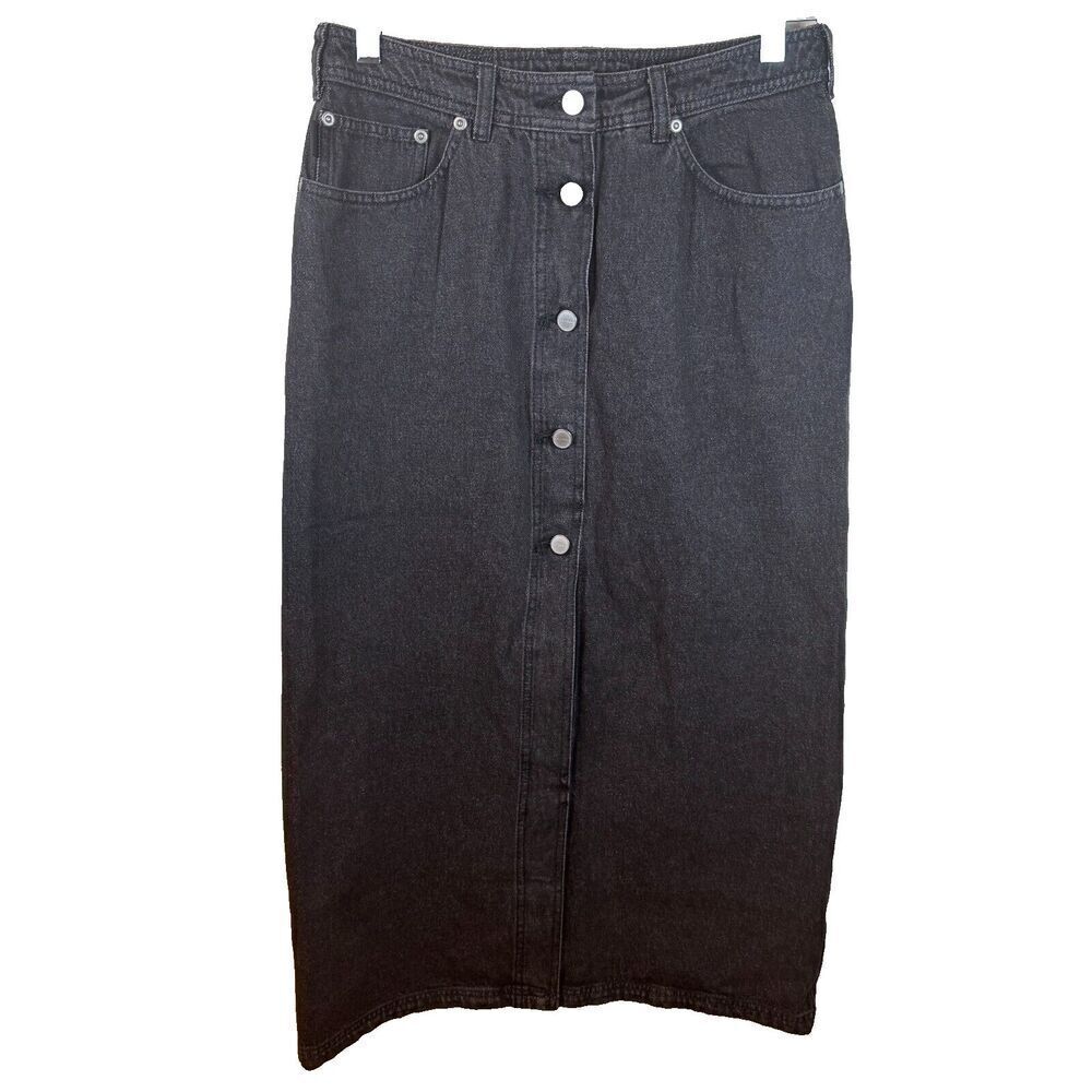 Nike Air Jordan Women’s Black Denim Midi Skirt Button Front Size Small